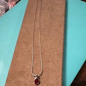 Chic Silver Necklace with Ruby Red Pendant